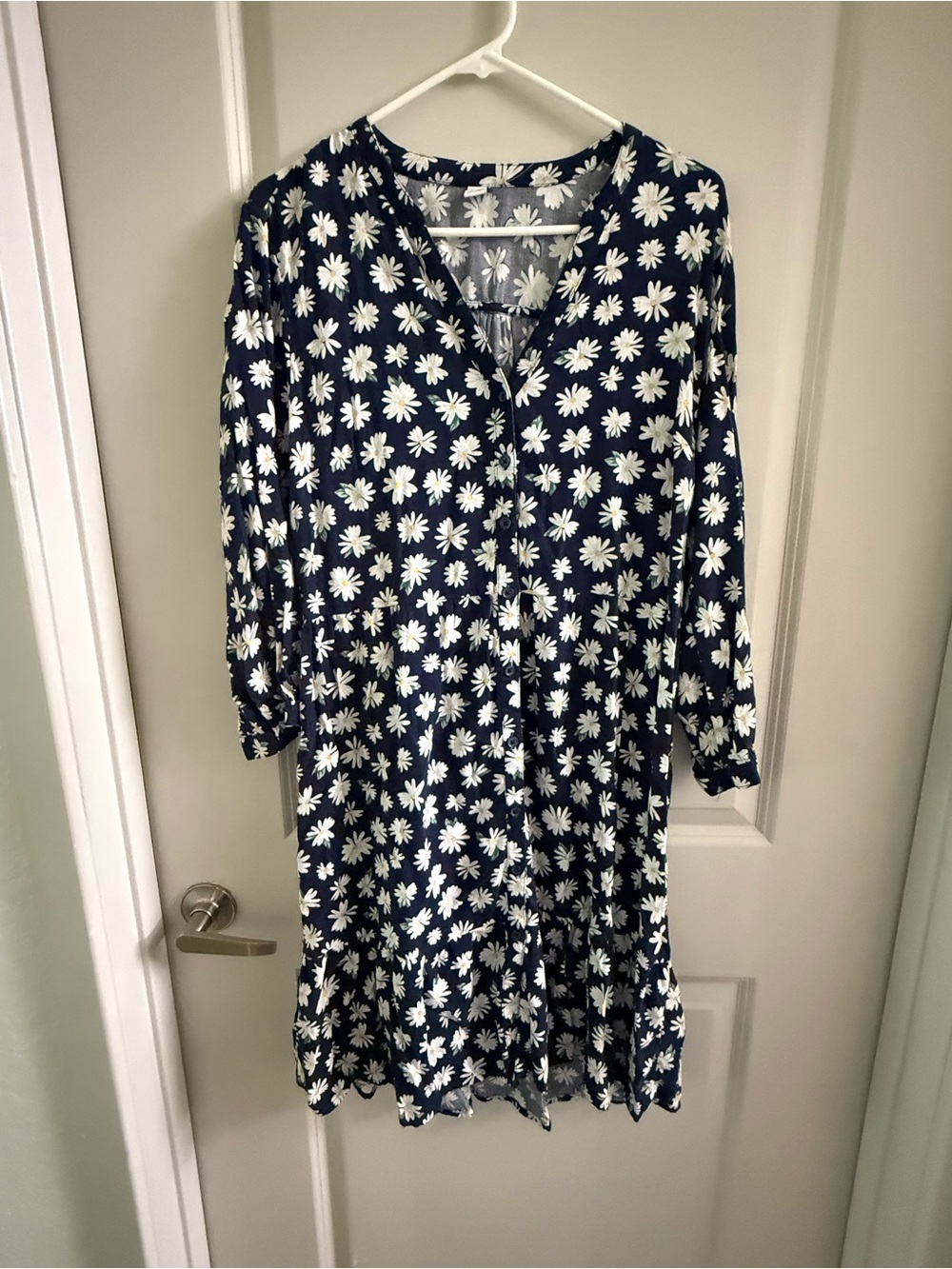 Women's Navy Blue Daisy Print Button-Front Dress